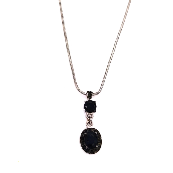 Vintage Black Onyx Gemstone Sterling Silver Pendant Necklace - Picture 2 of 8